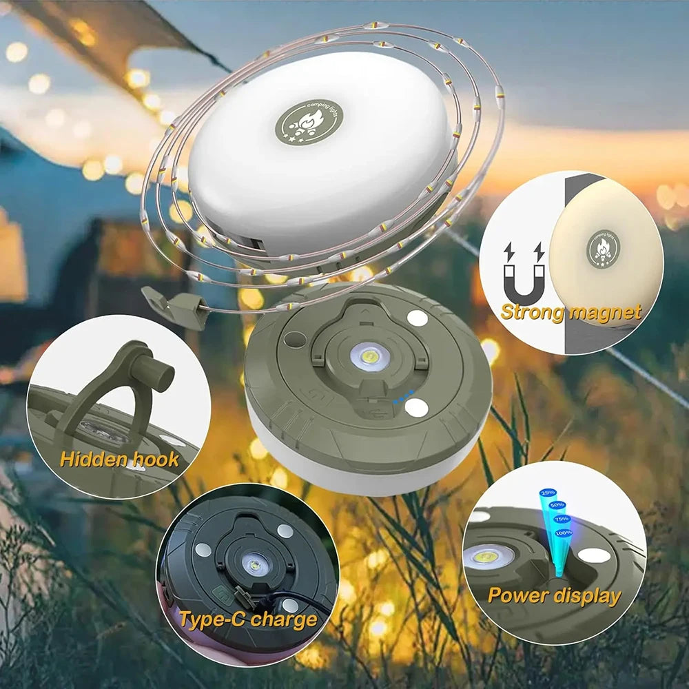 ModernHomeGadgets™ 3-in-1 Magnetic Camping Lamp with Power Bank & Garland Light