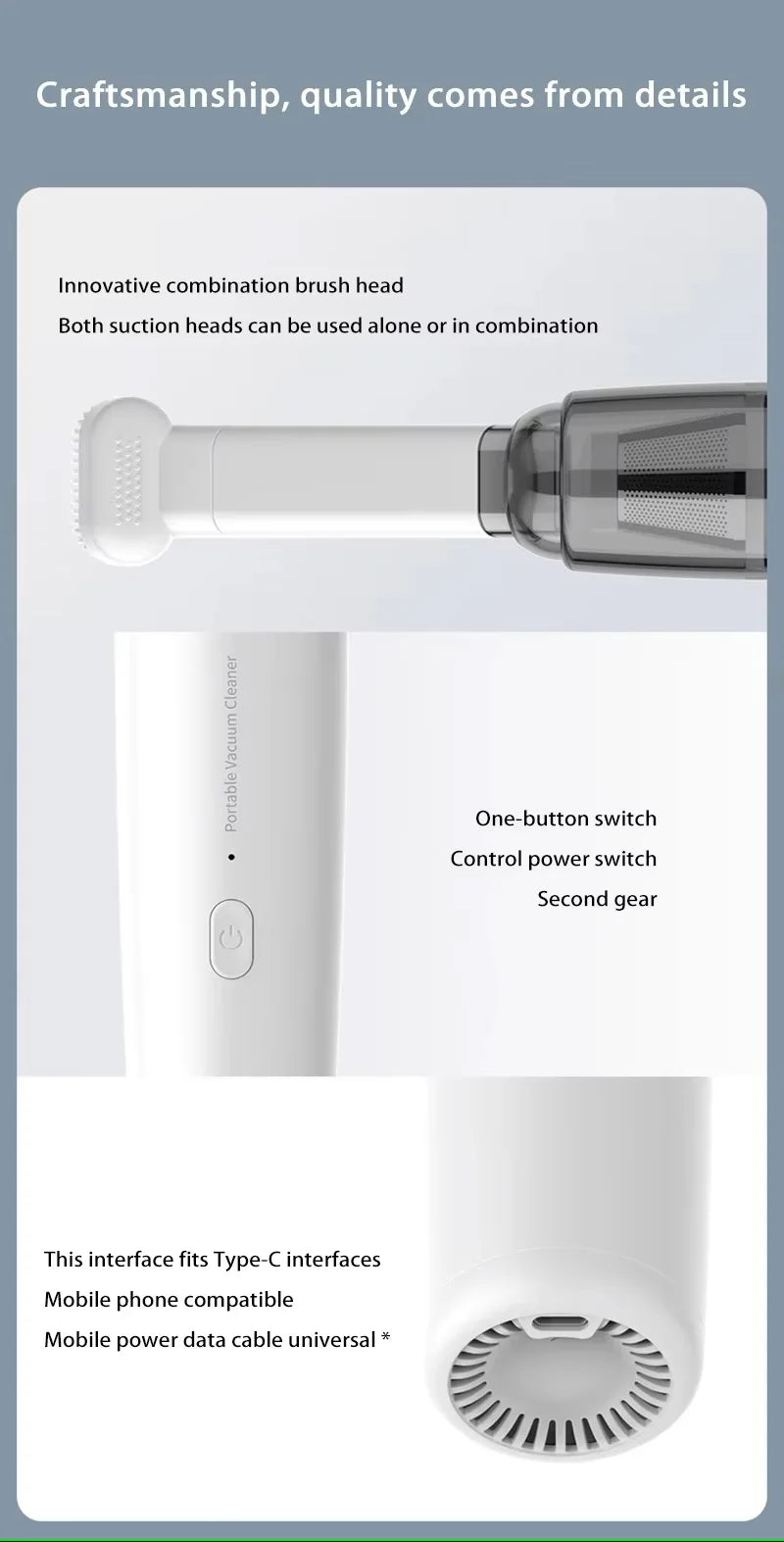 Xiaomi Car Vacuum Cleaner Wireless Portable Vacuum Cleaner Strong Suction Handheld Mini High Power Cleaner For Home