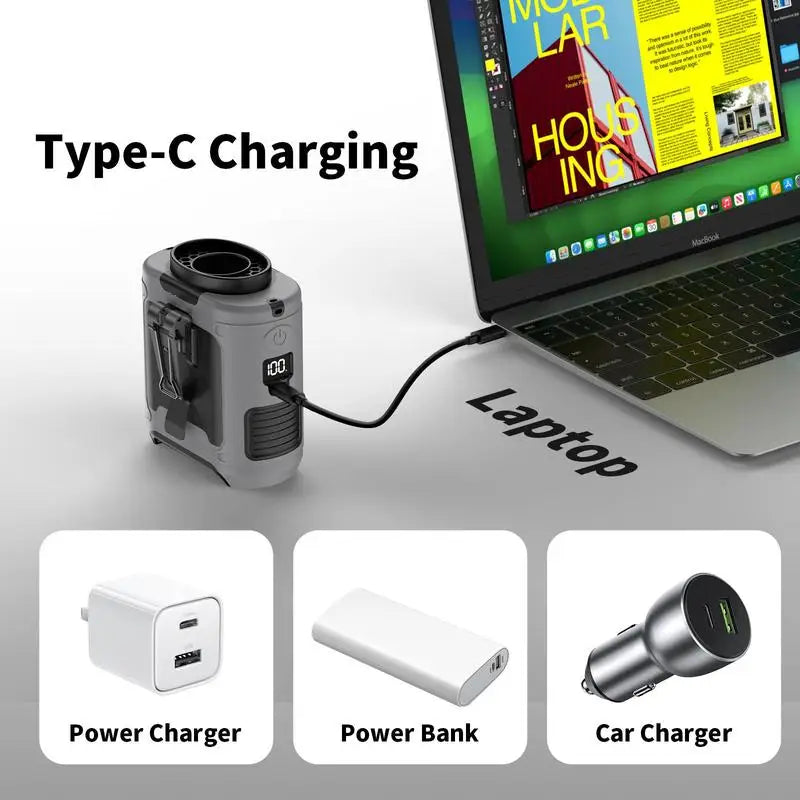 ModernHomeGadgets™ Belt Clip Fan with Power Bank & LED Light – Hands-Free Cooling Anywhere