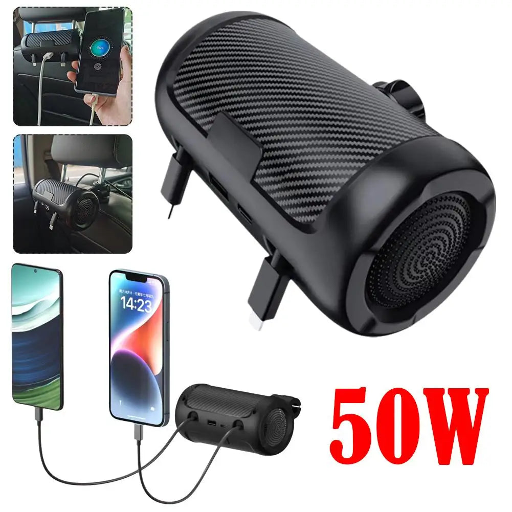 Multi Retractable Backseat Car Headrest Charger 4in1 Quick 50w Car Accessories Multifunctional Adapter For Notebook/ Phone S6v6