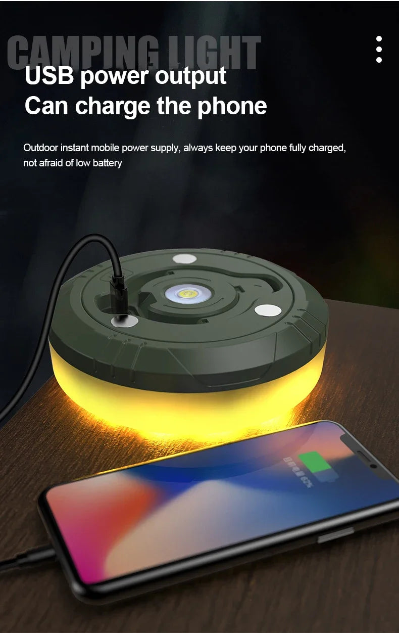 LED Camping Lamp with Reel Strip Light Atmosphere Lights 10M Recyclable Light Belt Outdoor Garden Decoration Lamp for Tent Room