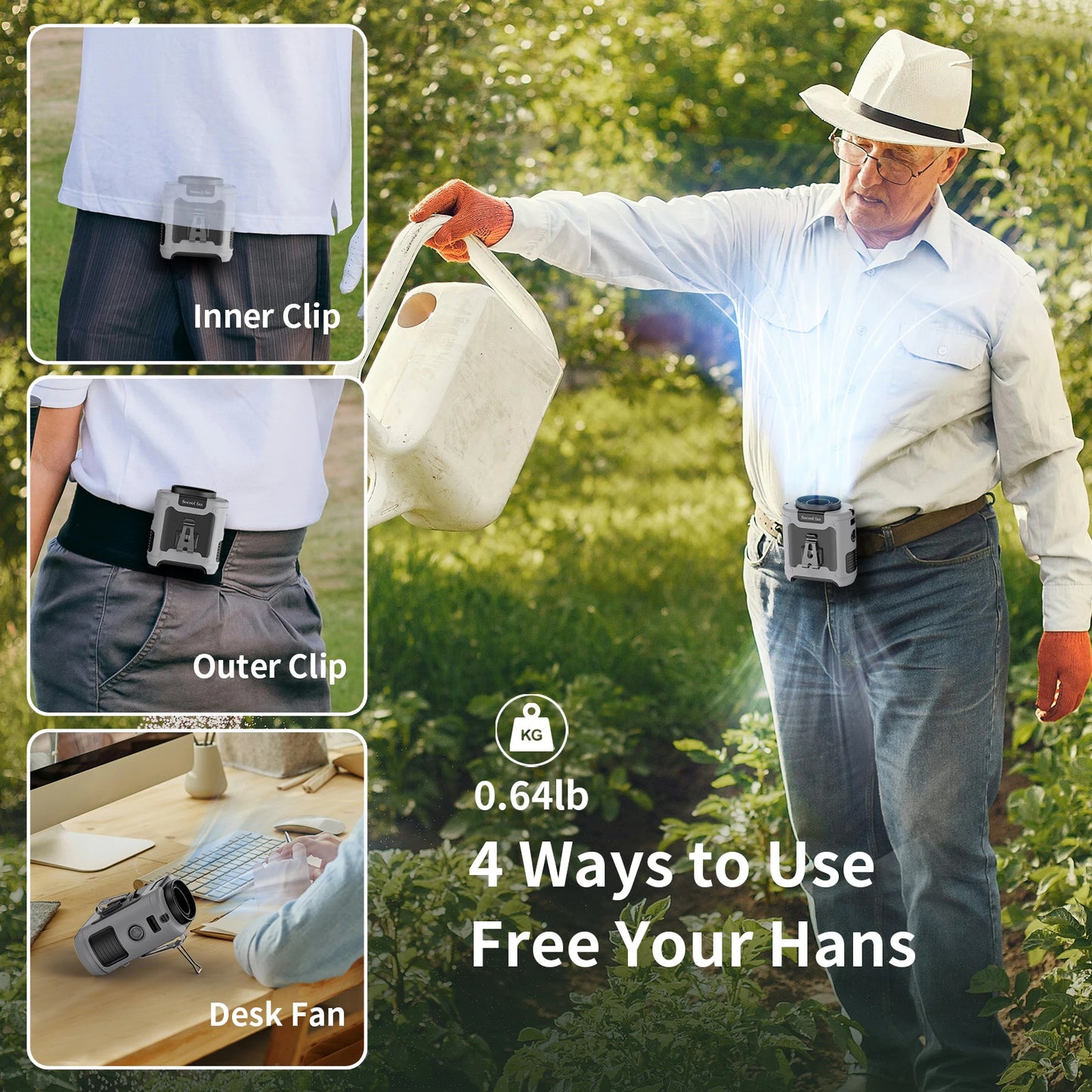 ModernHomeGadgets™ Belt Clip Fan with Power Bank &amp; LED Light – Hands-Free Cooling Anywhere