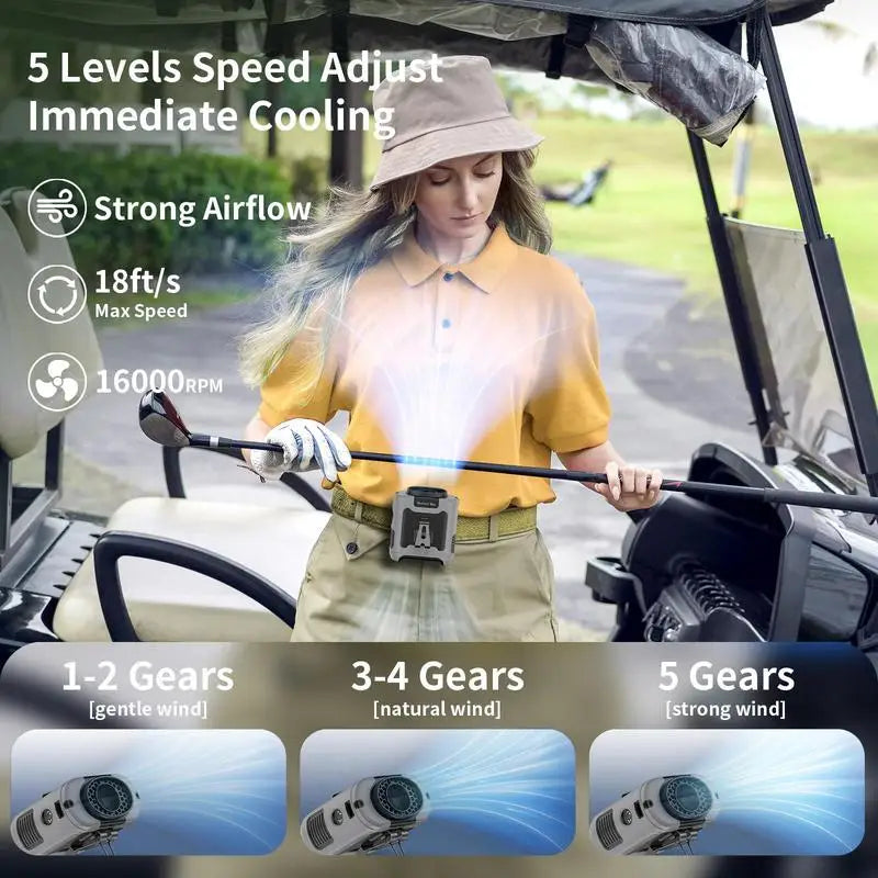ModernHomeGadgets™ Belt Clip Fan with Power Bank &amp; LED Light – Hands-Free Cooling Anywhere