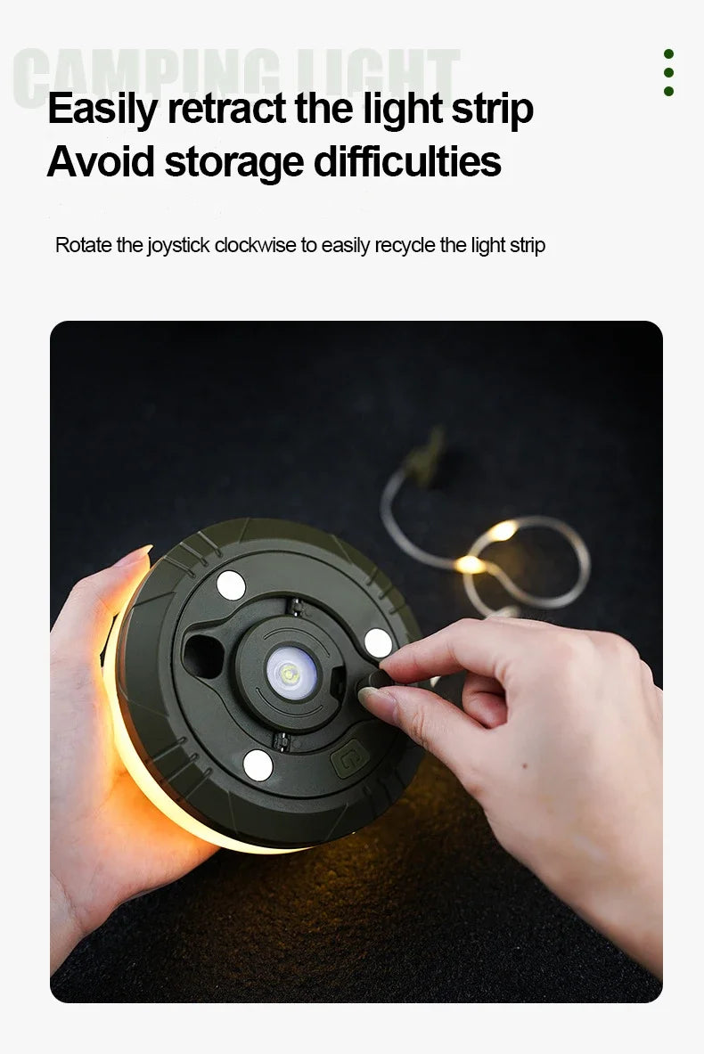 LED Camping Lamp with Reel Strip Light Atmosphere Lights 10M Recyclable Light Belt Outdoor Garden Decoration Lamp for Tent Room